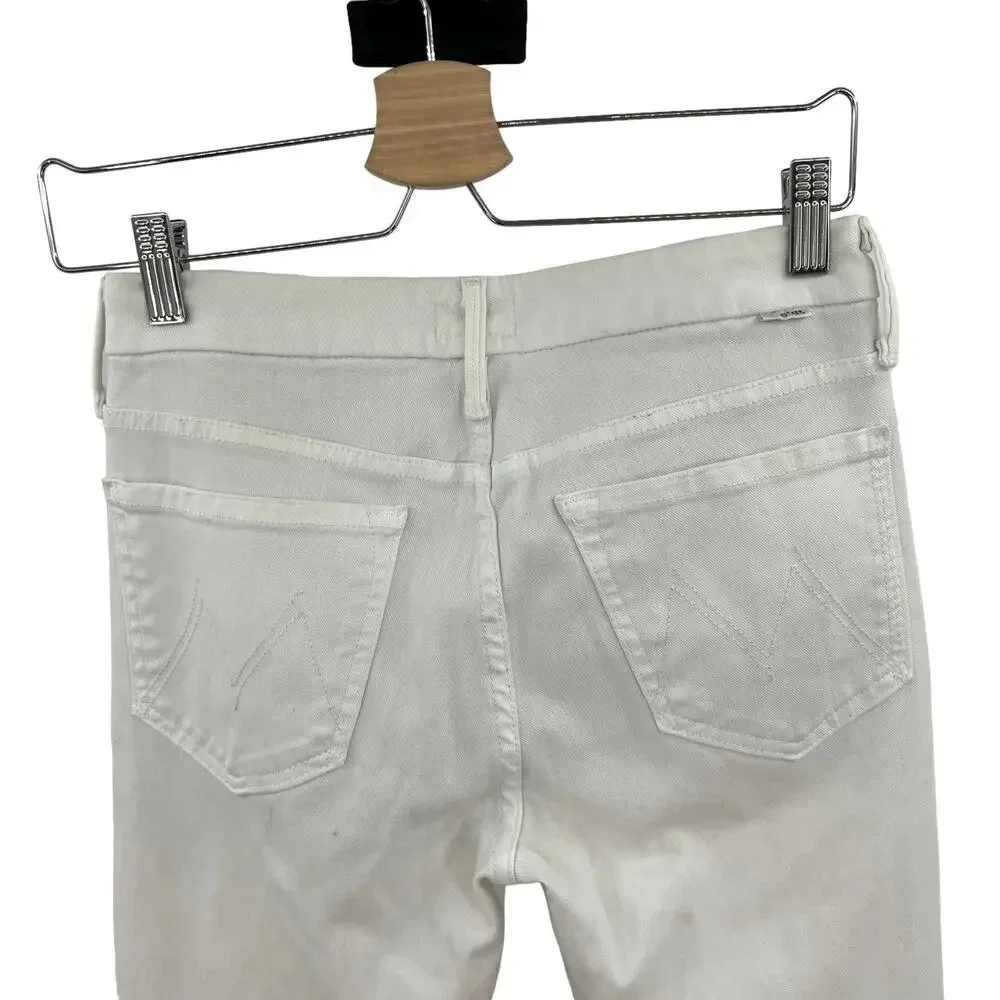 Mother Denim Looker Ankle Fray Jeans in‎ Glass Slipper White Size 26
